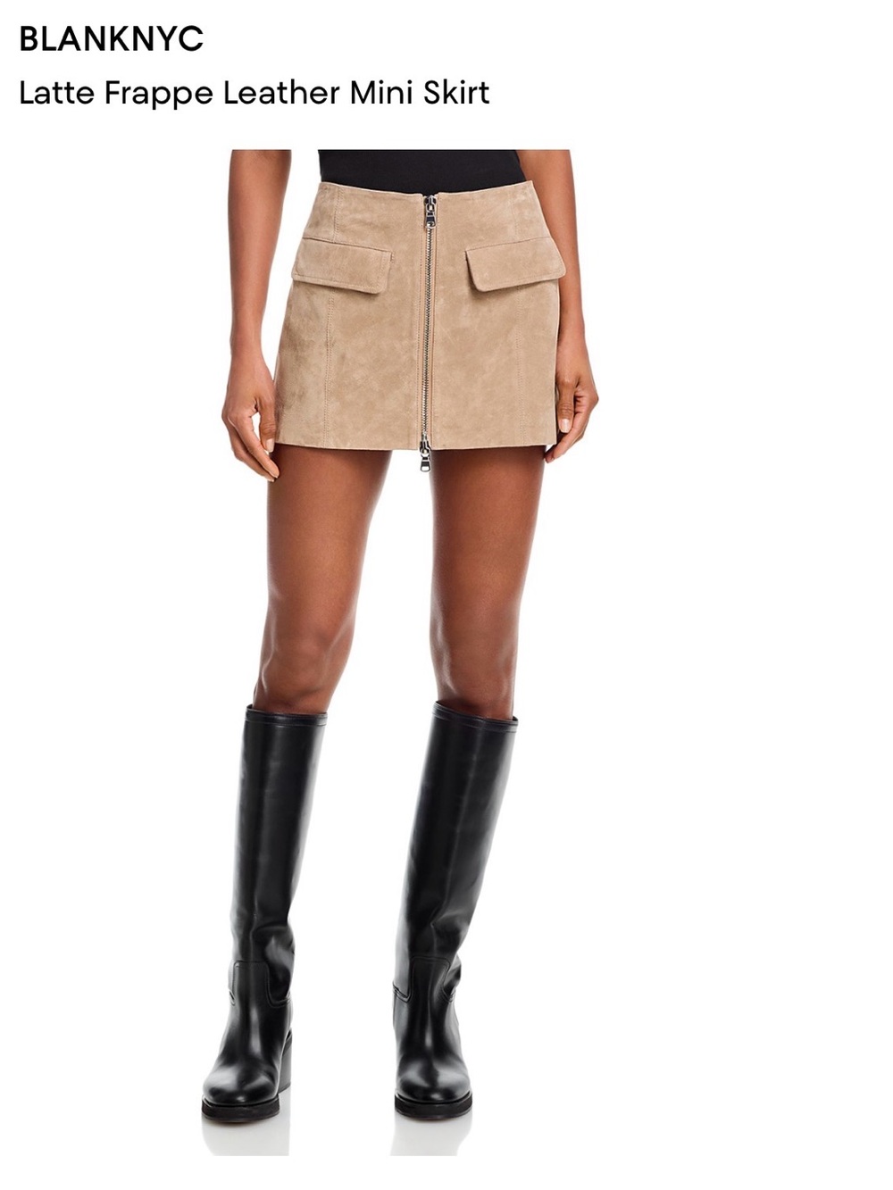 Blank NYC Taupe Suede-Look Mini Skirt with Front Zip